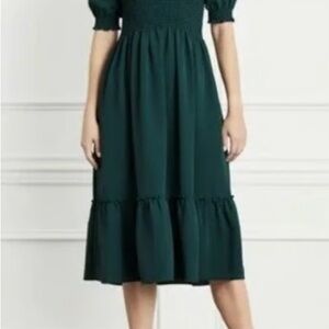 Hill House Louisa Dark Shadow Stripe Green Nap Midi Dress w Ruffles Size XL